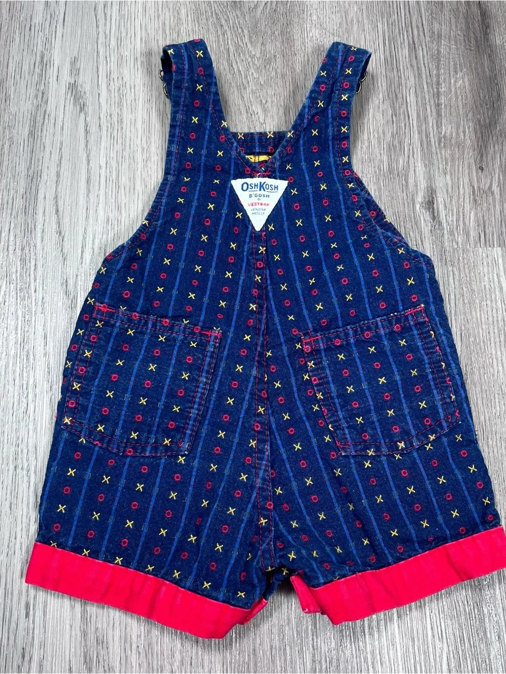 OshKosh B'Gosh Vestbak Bib Romper Overalls Size‎ 12M Blue Vintage 1980s USA XO